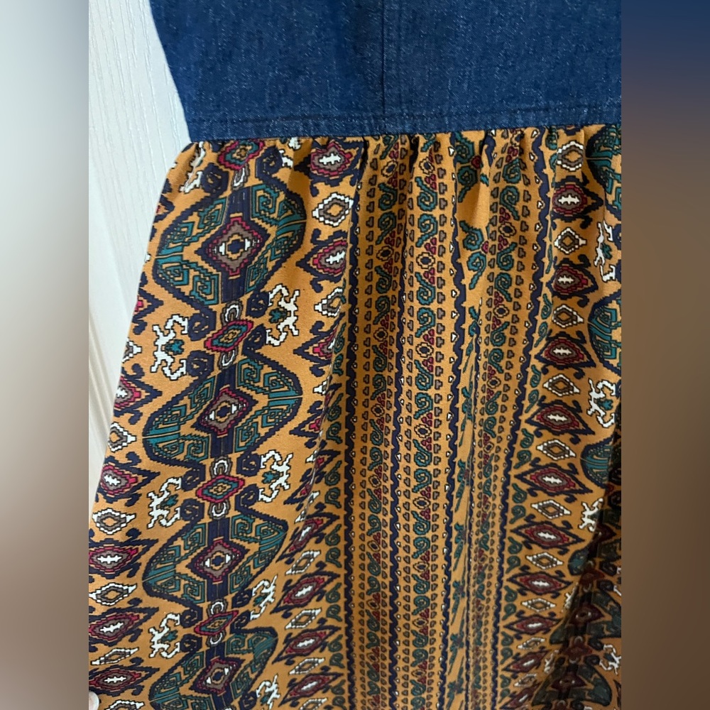 Blue denim top print bottom high-low dress by Event, juniors medium small EUC - Picture 2 of 16